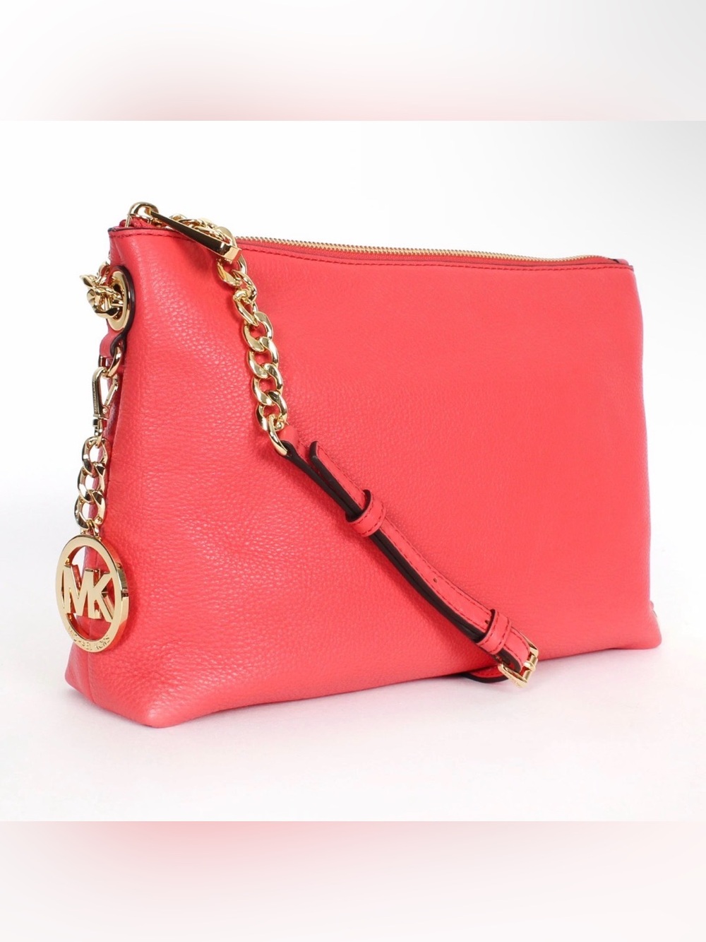 Michael Kors Jet Set Watermelon Pebbled Leather Chain Messenger Crossbody Bag